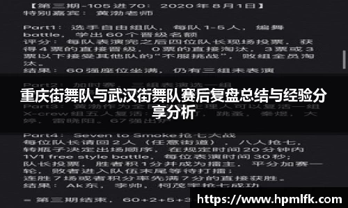 重庆街舞队与武汉街舞队赛后复盘总结与经验分享分析